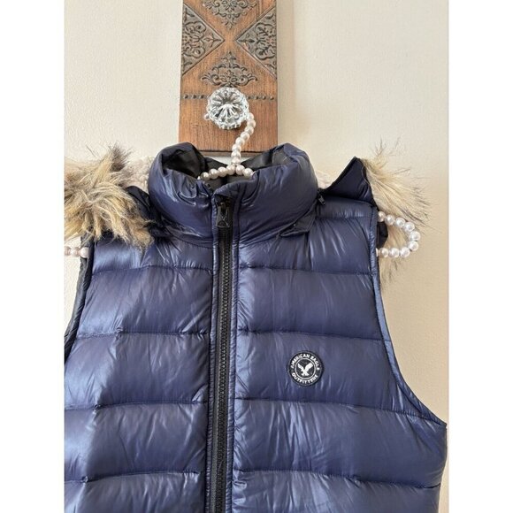American Eagle Outfitters Size Small Blue Down Quilted Puffer Vest Hooded - Picture 2 of 6